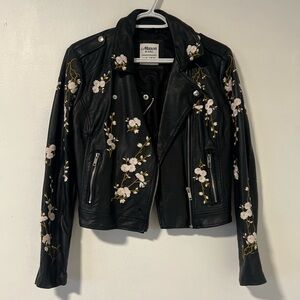 Mason Black Leather Jacket with Floral Embroidery